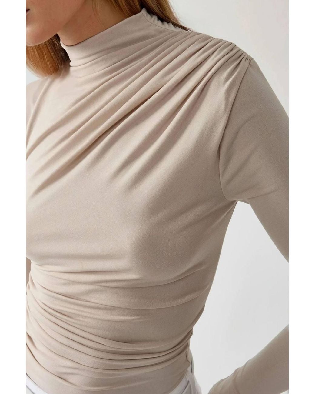 Hiccup White High Collar Drape Detail Blouse