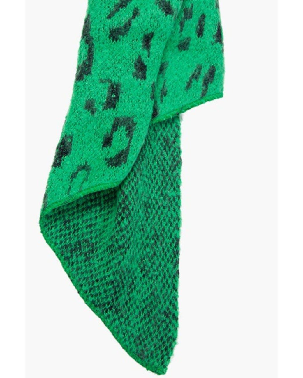 SARTA Green Asymmetric Heavyweight Scarf With Glitter Leopard Print