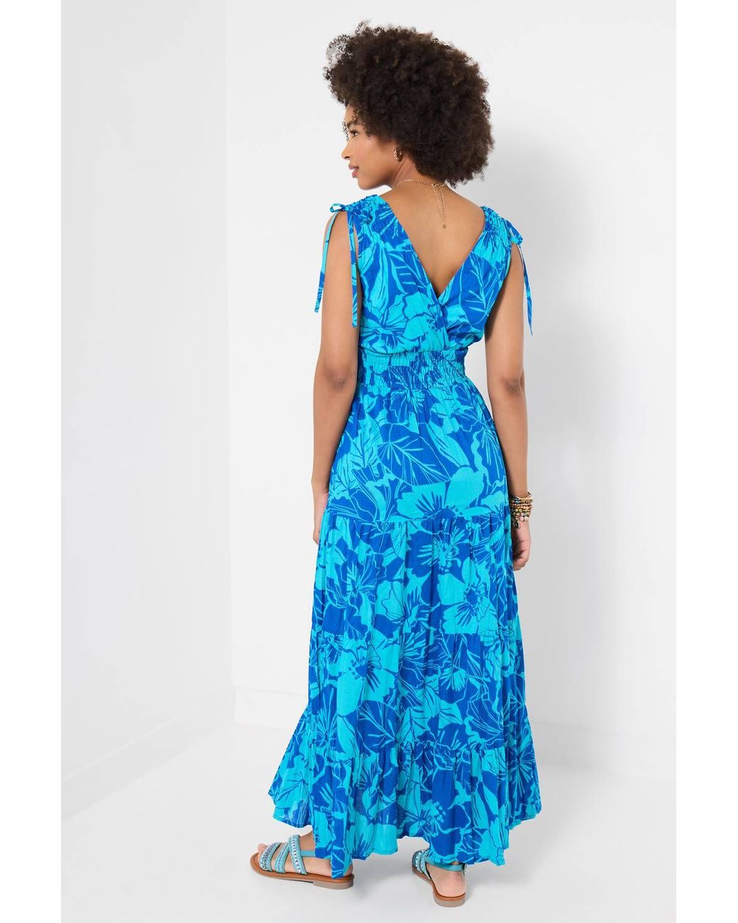 Joe Browns Blue Wrap Front Maxi Dress With Adjustable Shoulder Ties & Shirred Waist