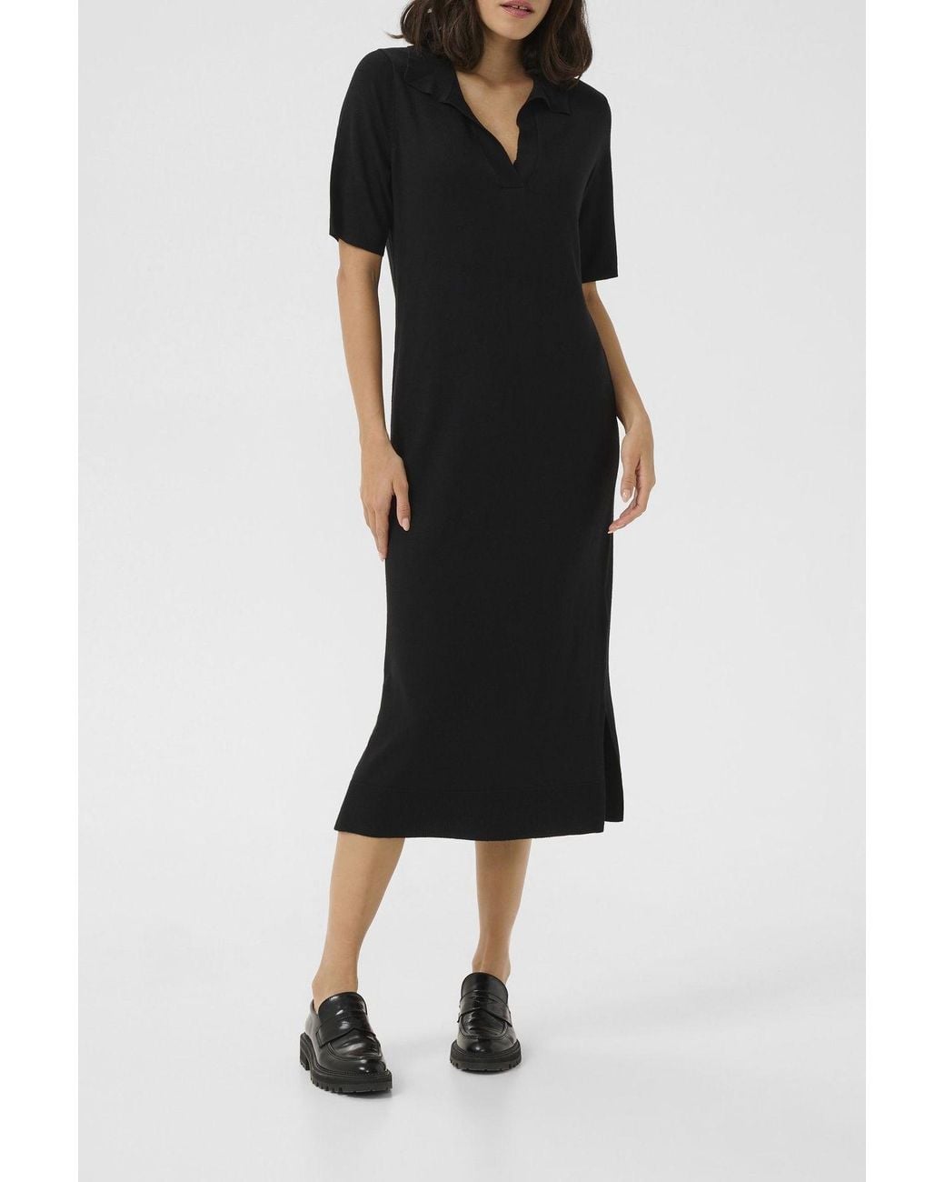 Kaffe Black Kalizza Knit Short Sleeves Polo Dress