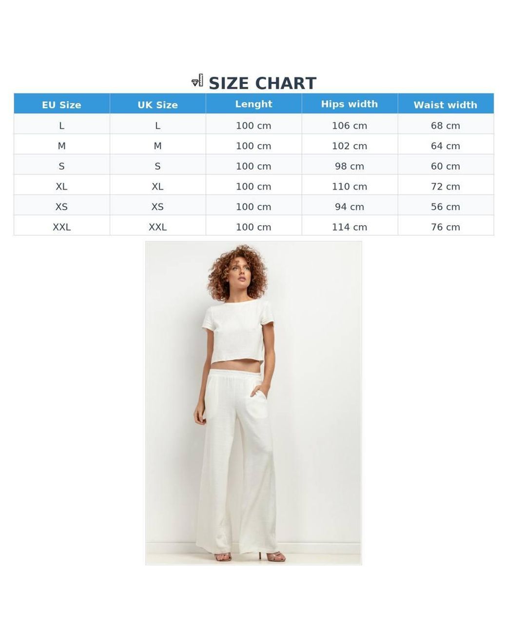 Love Lace White Summer Linen Elasticated Waist Wide Leg Trousers