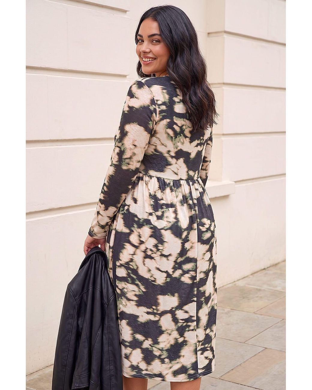 Roman Natural Curve Abstract Print Midi Dress