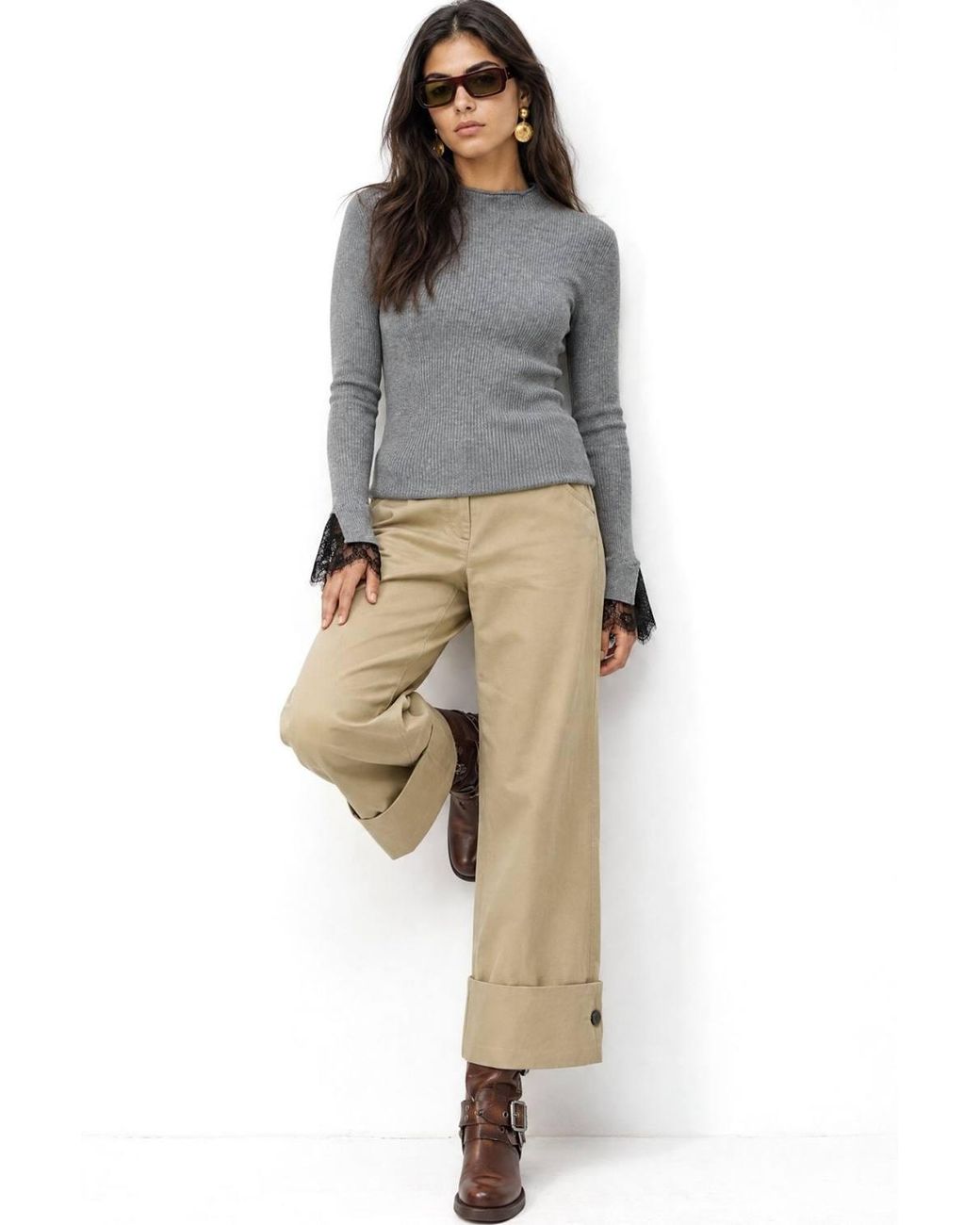 MixRay Gray Slim Fit Ribbed Knit Sweater With Crew Neck