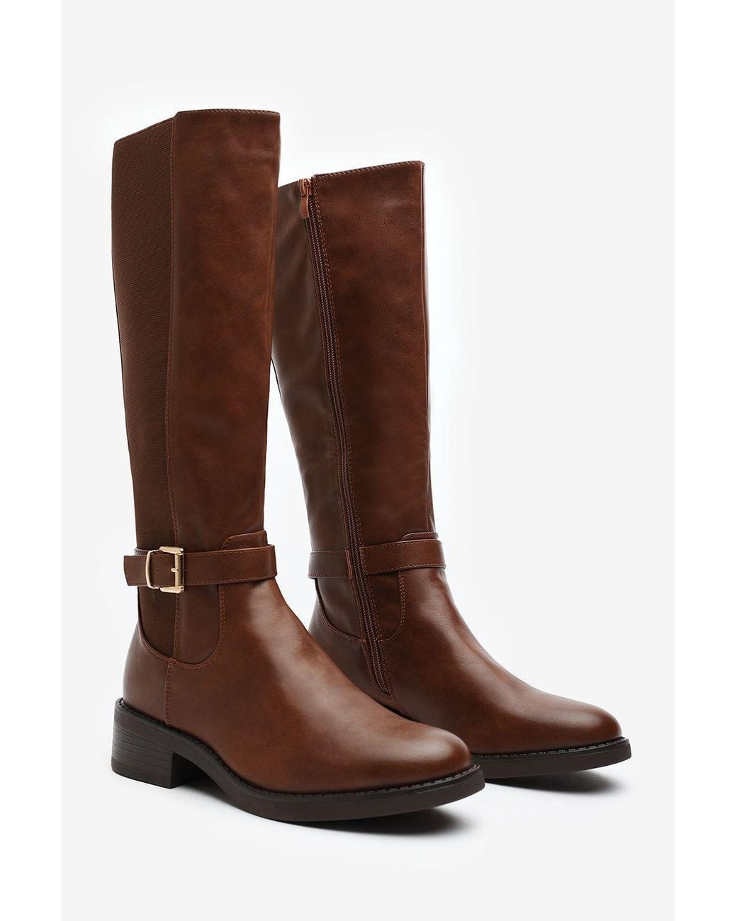 Where's That From Brown 'Oriana' Wide Fit Faux Leather Knee High Riding Boots