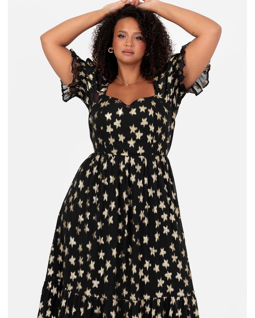 Lovedrobe Black Starry Square Neck Midi Dress