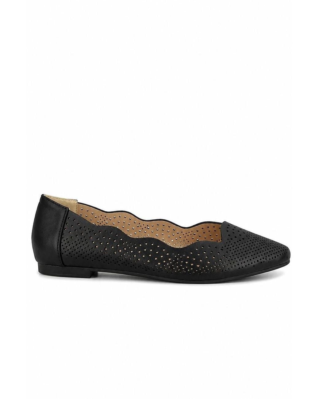 Spot on Natural Scalloped Edge Perforated Ballet Pumps