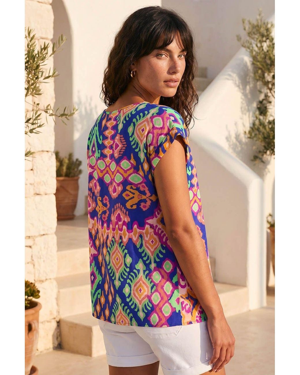 Roman Pink Aztec Print Short Sleeve Top