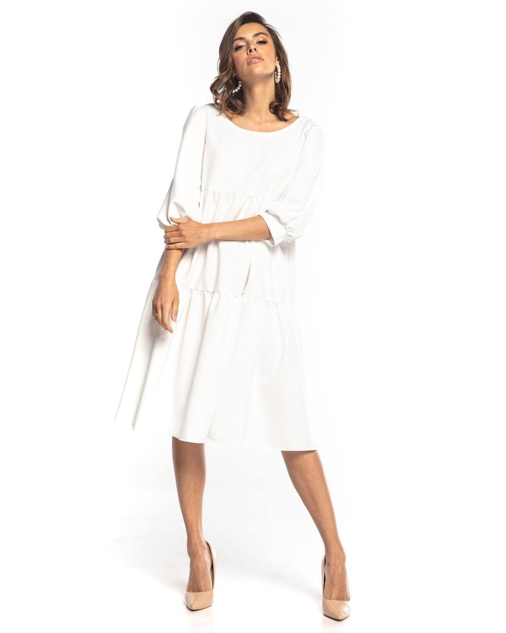 Love Lace White Ruffle Flared Daydress With Boat Neck