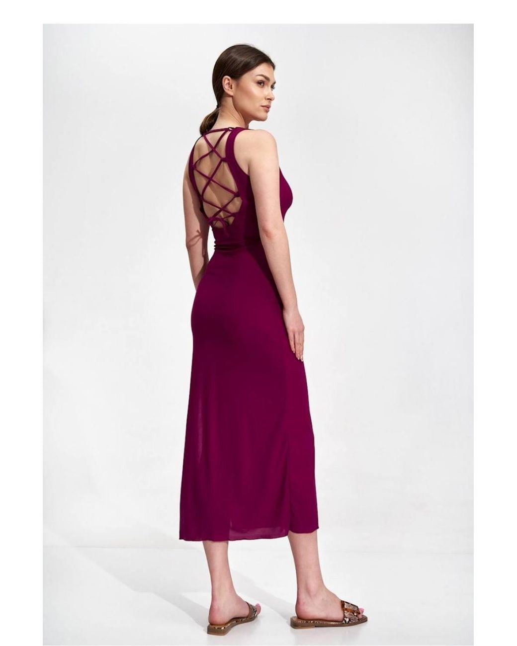 Love Lace Red Fitted Stretch Midi Dress With Tie Back