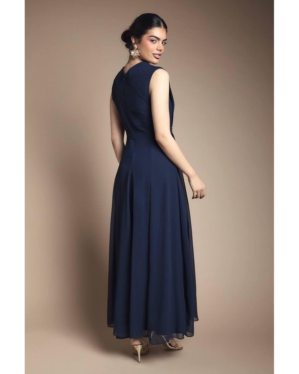 Wallis Blue Beaded Embellished Wrap Top Georgette Maxi Dress
