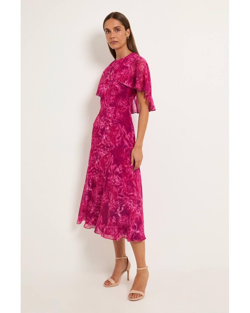 Wallis Pink Abstract Cape Sleeve Midi Dress