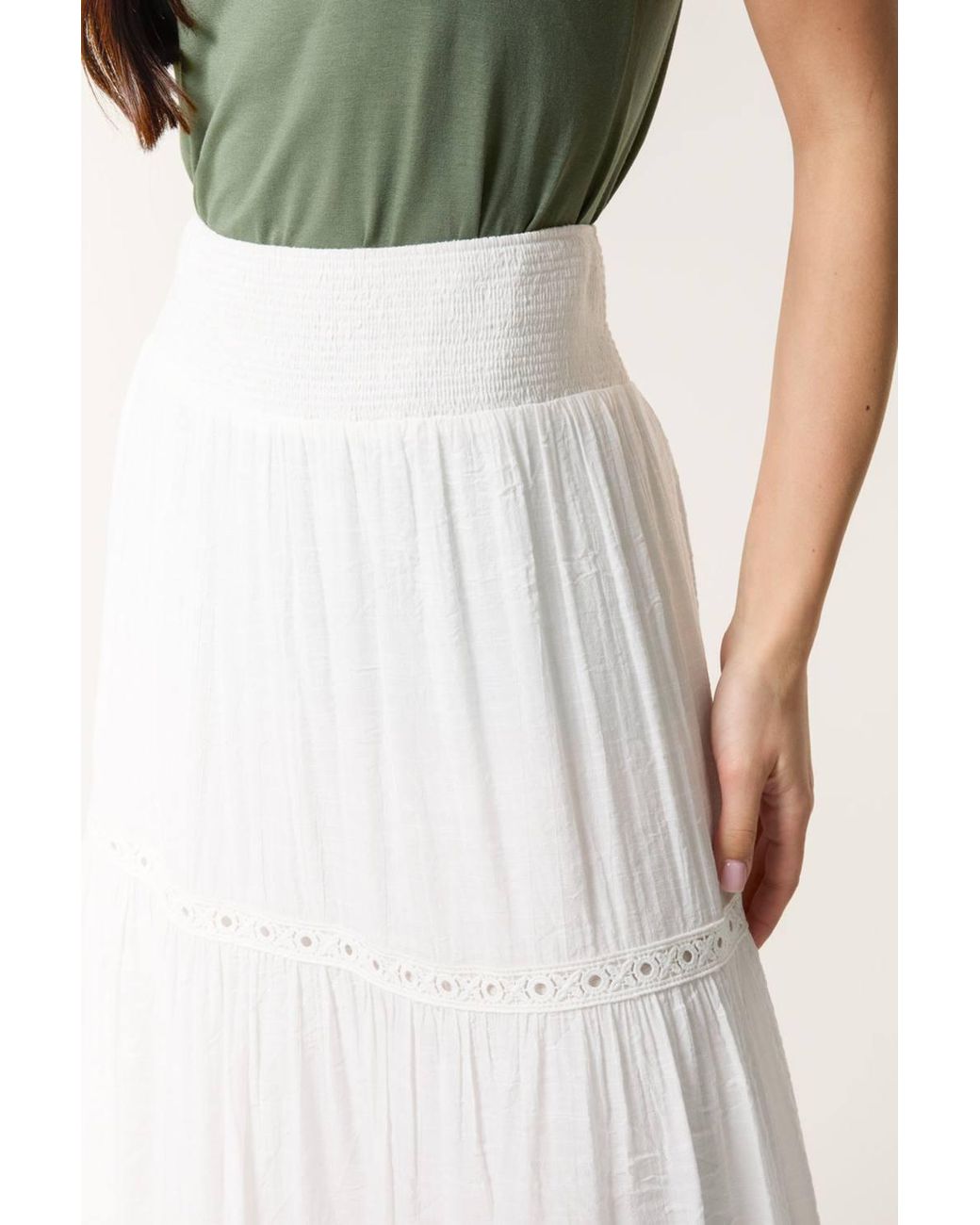 Blue Vanilla White Shirred Waist Maxi Skirt