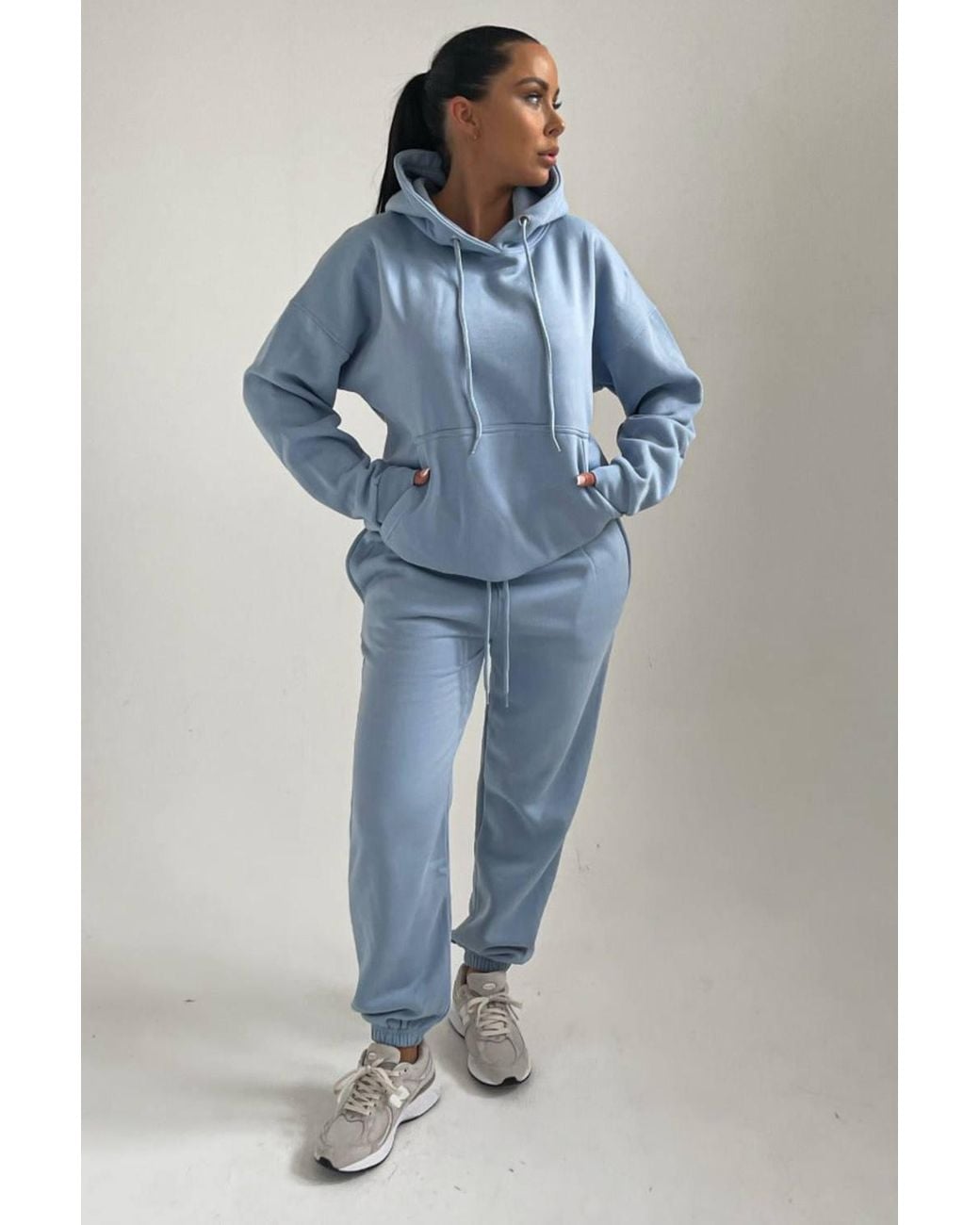 Femme Luxe Blue Oversized Front Pocket Pullover Hoodie Cuffed Joggers Loungewear Set