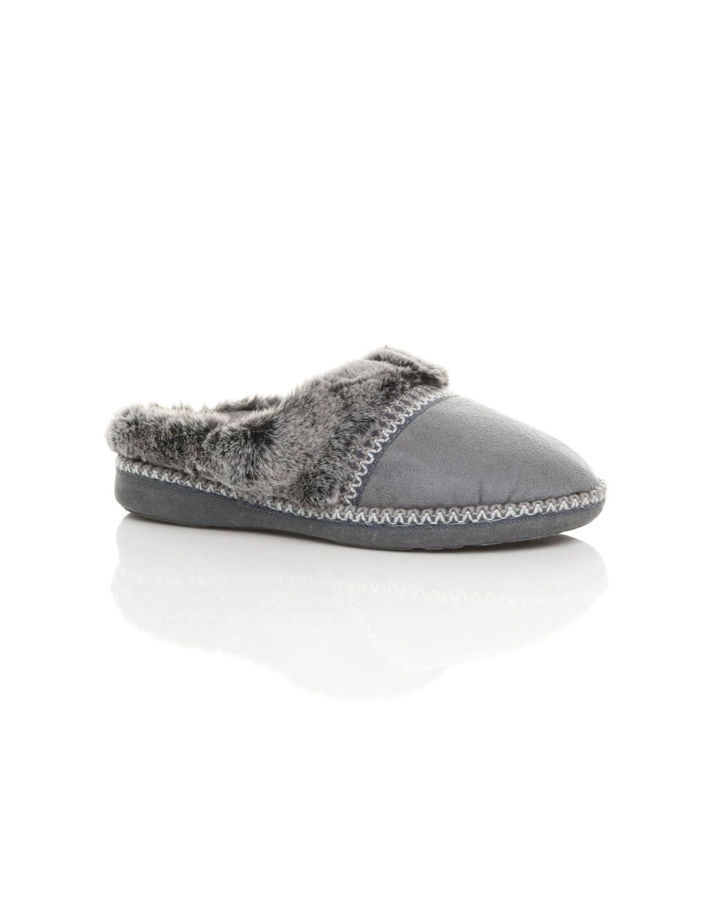 AJVANI Gray Flat Faux Fur Mules Comfort Slippers