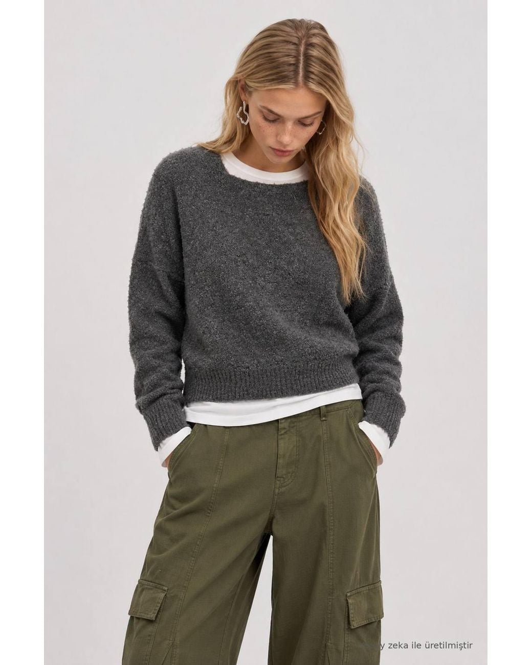 Happiness İstanbul Gray Regular Fit Knit Pullover Sweater