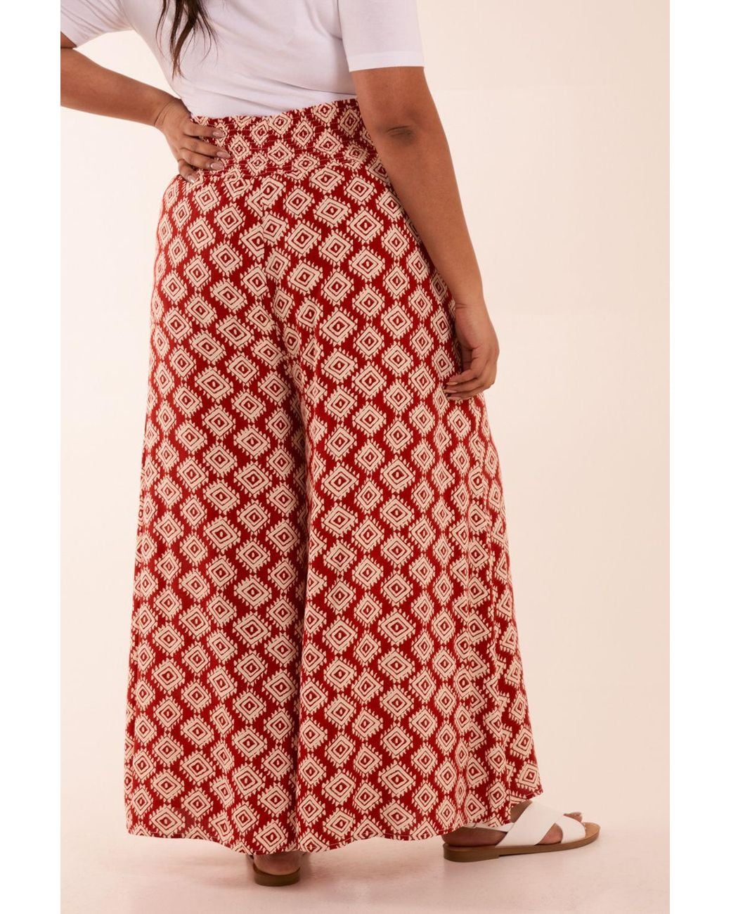 Blue Vanilla Curve Shirred Wide Leg Aztec Trouser