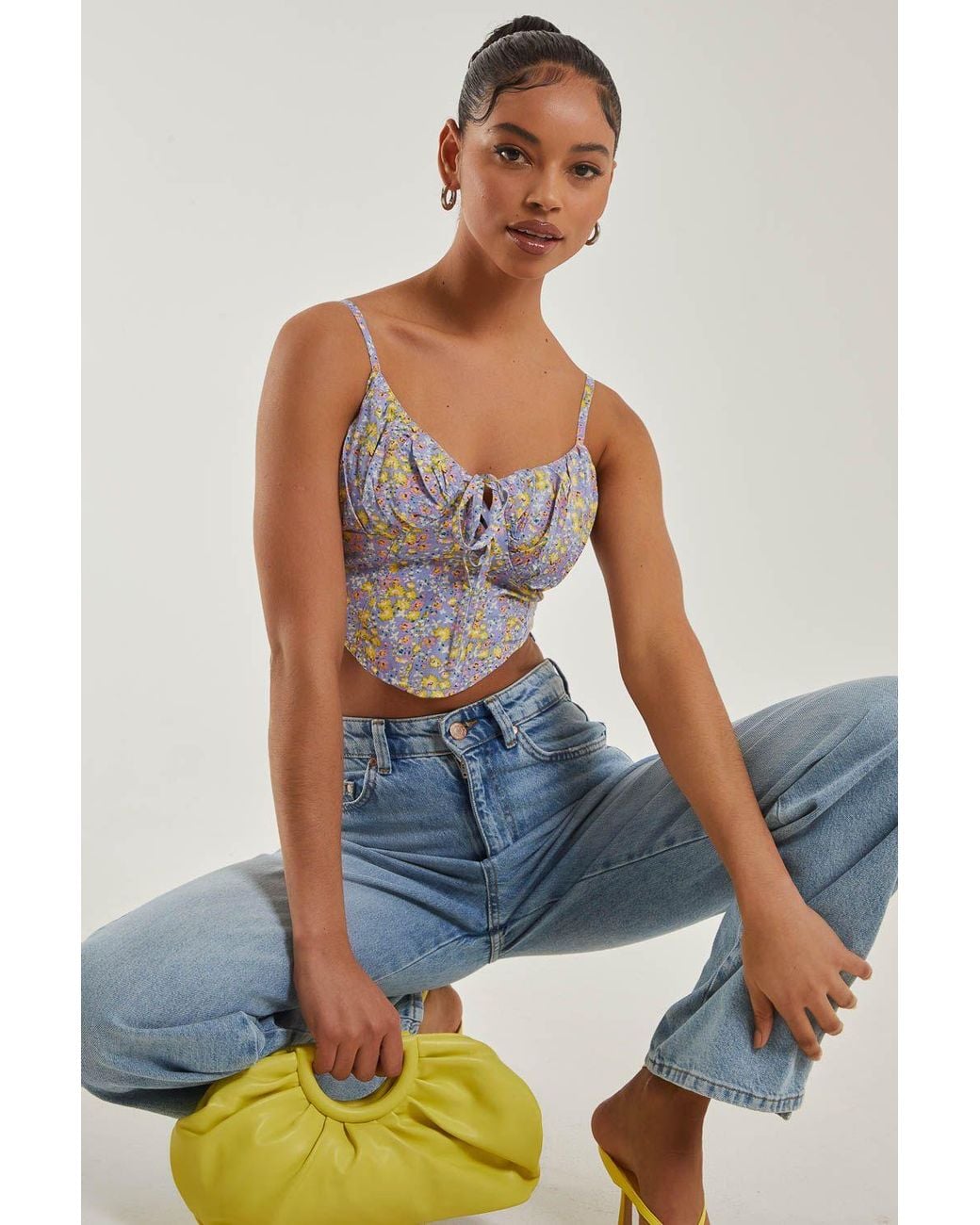 Pink Vanilla Blue Tie Front Corset Top