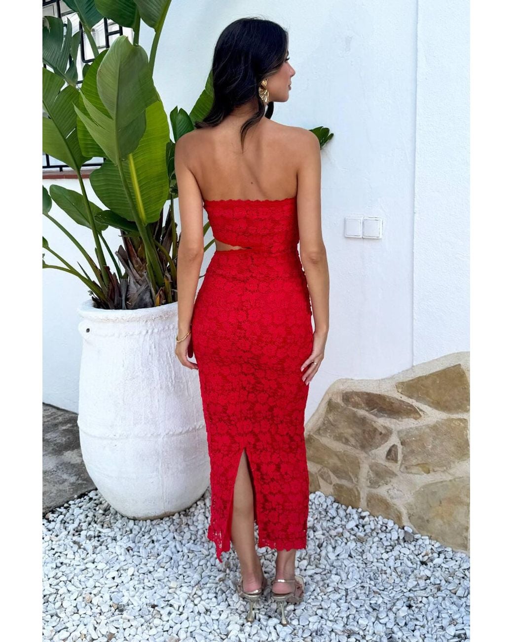 AX Paris Embroidered Overlay Bandeau Cut Out Midi Dress