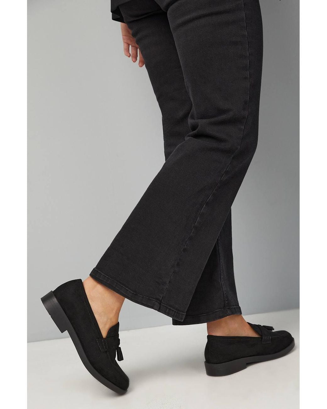 Good for the Sole Black Wide Fit Paula Faux Suede Tassel Loafers