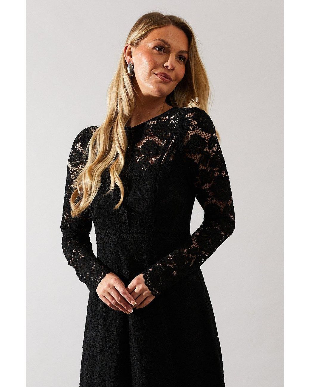 Wallis Black Lace Fit & Flare Midi Dress
