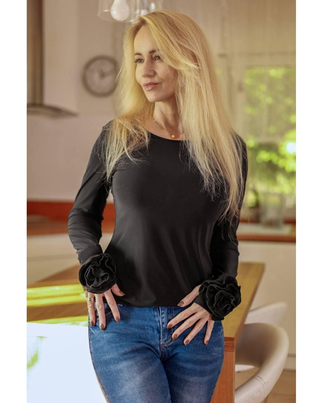 Love Lace Black Polyamide Everyday Long Sleeve Blouse