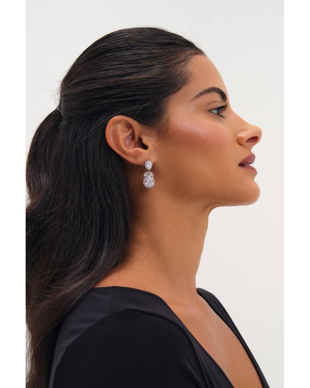 Jon Richard Metallic Rhodium Plated Vintage Pear Drop Earrings