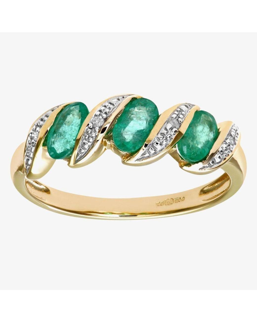 T.H.Baker Green 9Ct Emerald Swirl Half Eternity Ring Pr06270Y Em O