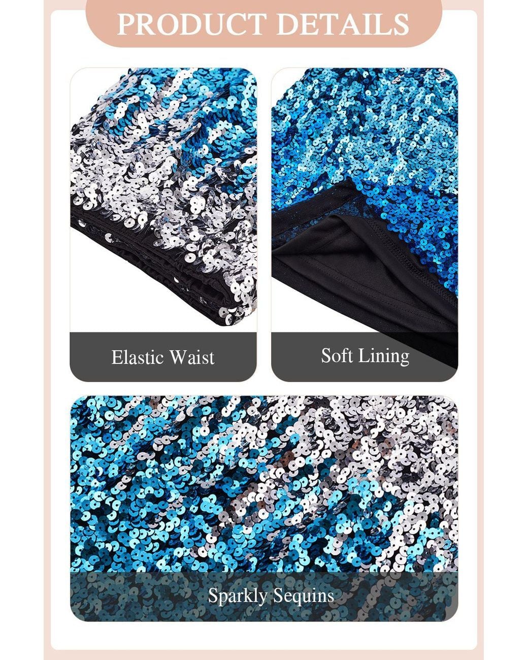 MODISHION Blue Sexy Shiny High-Waisted Sequin Mini Skirt