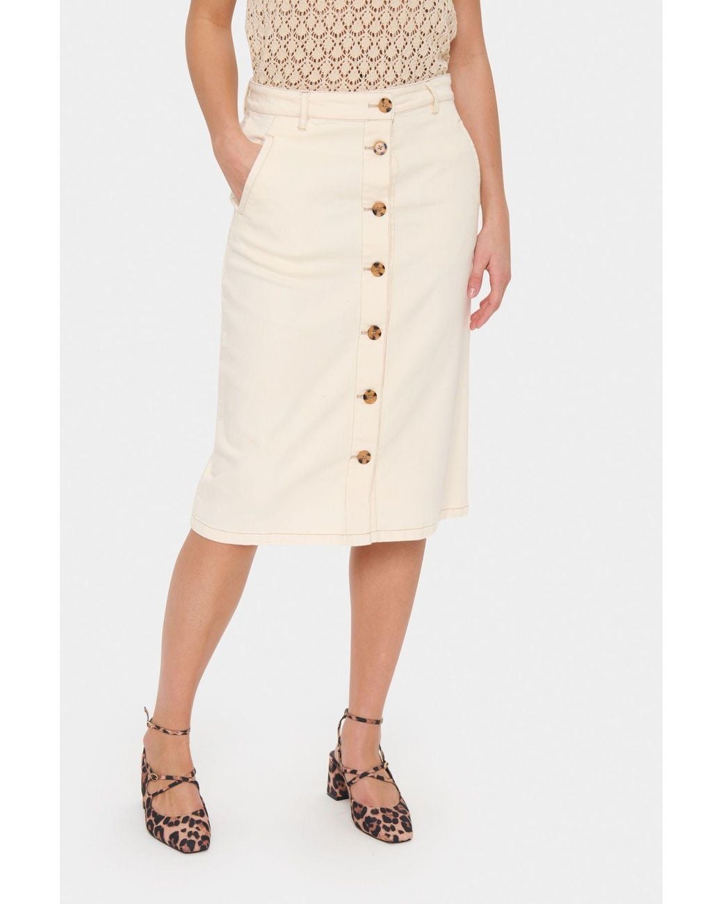 Saint Tropez Natural Kayosz Button Down Midi Skirt