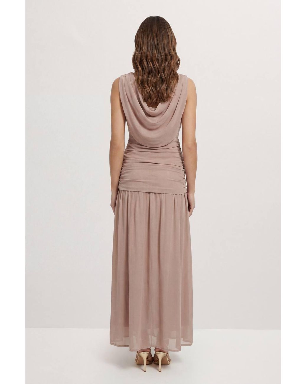 MissPap Natural Draped Neckline Chiffon Maxi Dress