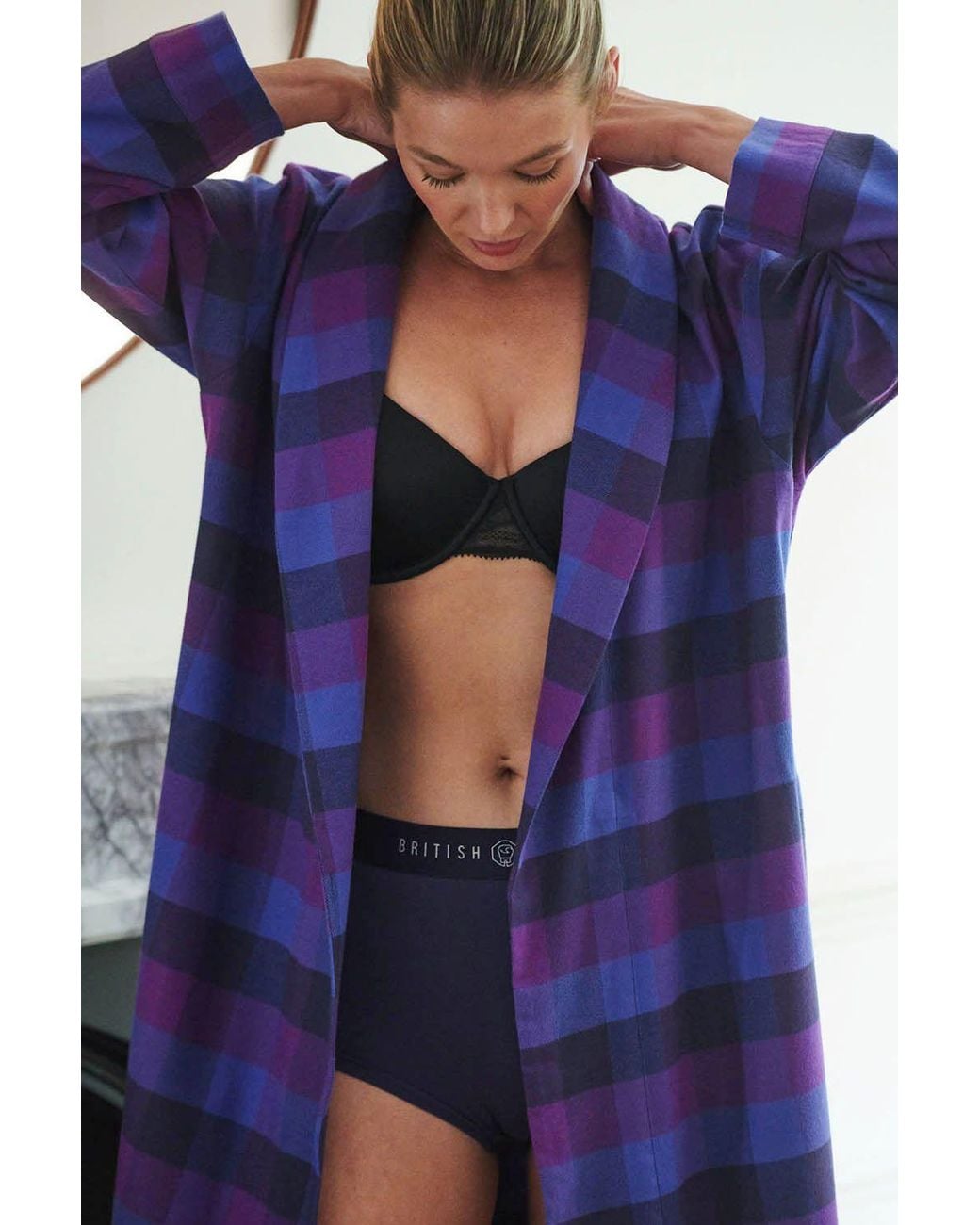 British Boxers Blue "Berwick" Check Brushed Cotton Dressing Gown