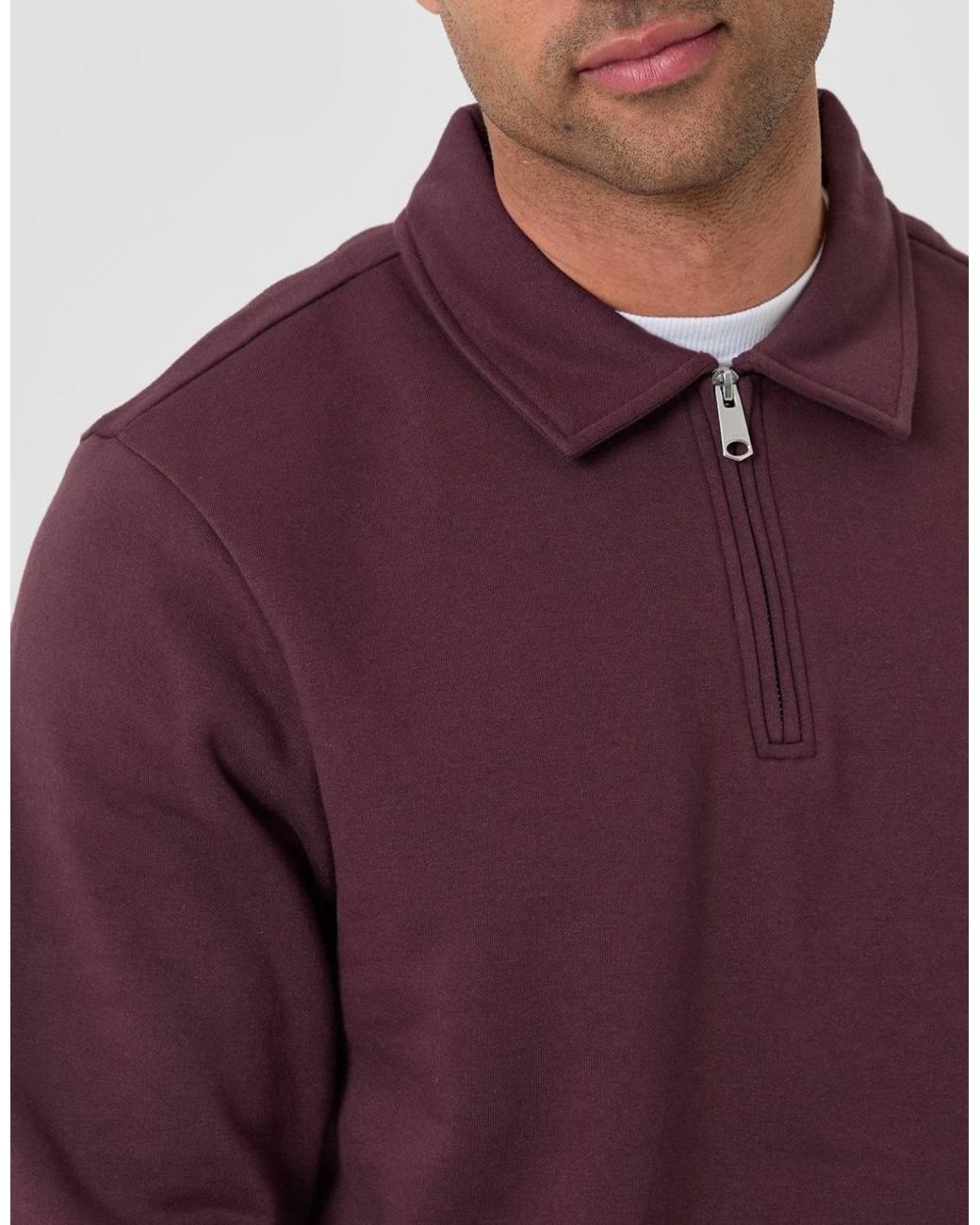 Threadbare Purple Quarter Zip Collared Sweatshirt for men