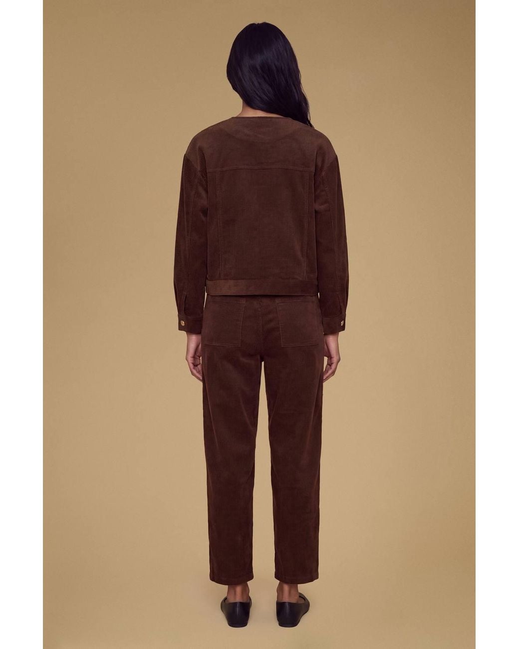 Oasis Natural Petite Collarless Cord Jacket With Mottled Buttons