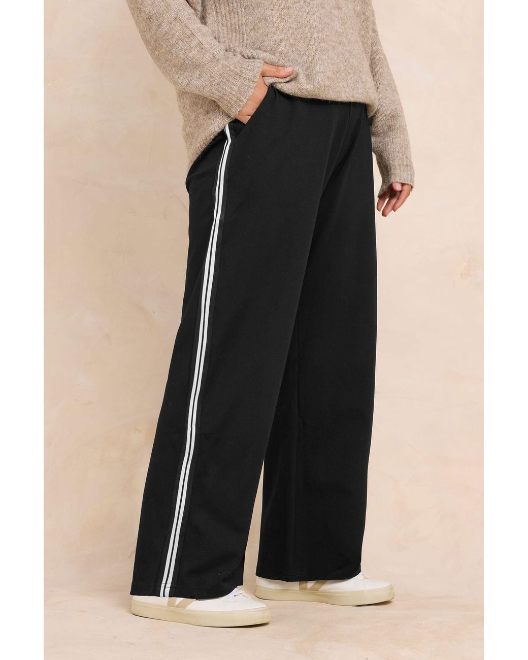 Evans Black Side Stripe Wide Leg Trousers