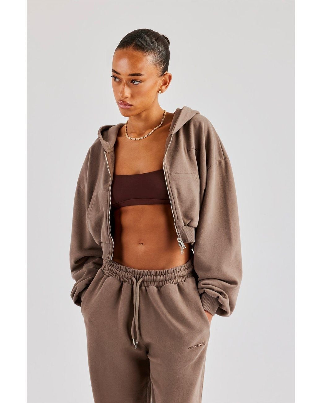 CERNUCCI Brown C Cropped Zip Through Hoodie