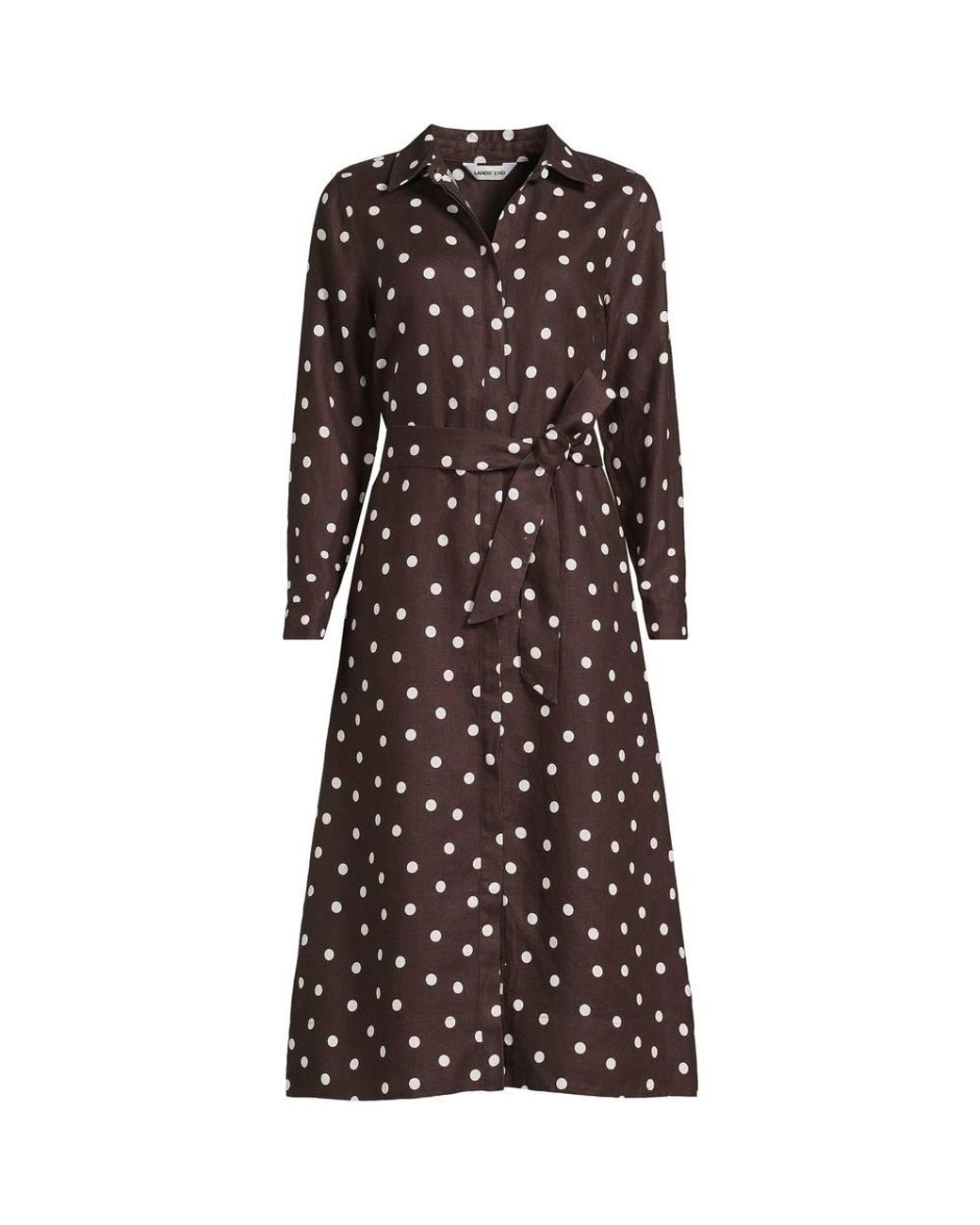 Lands' End Brown Petite Premium Pure Linen Midi Shirt Dress