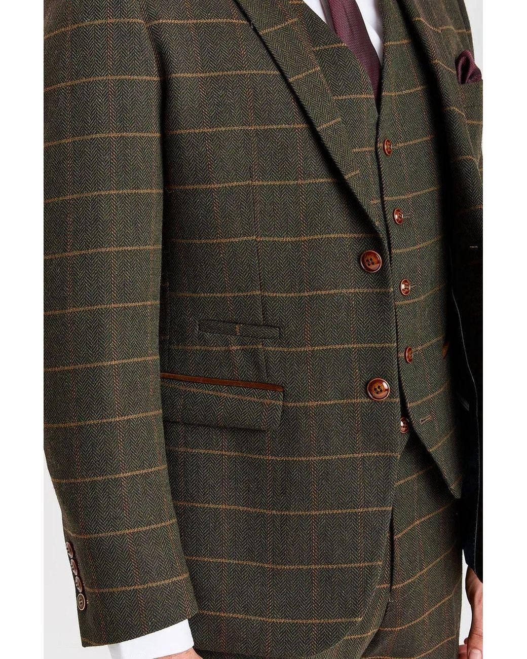 Paul Andrew Gray 3 Piece Herringbone Check Wool Blend Tweed Suit for men