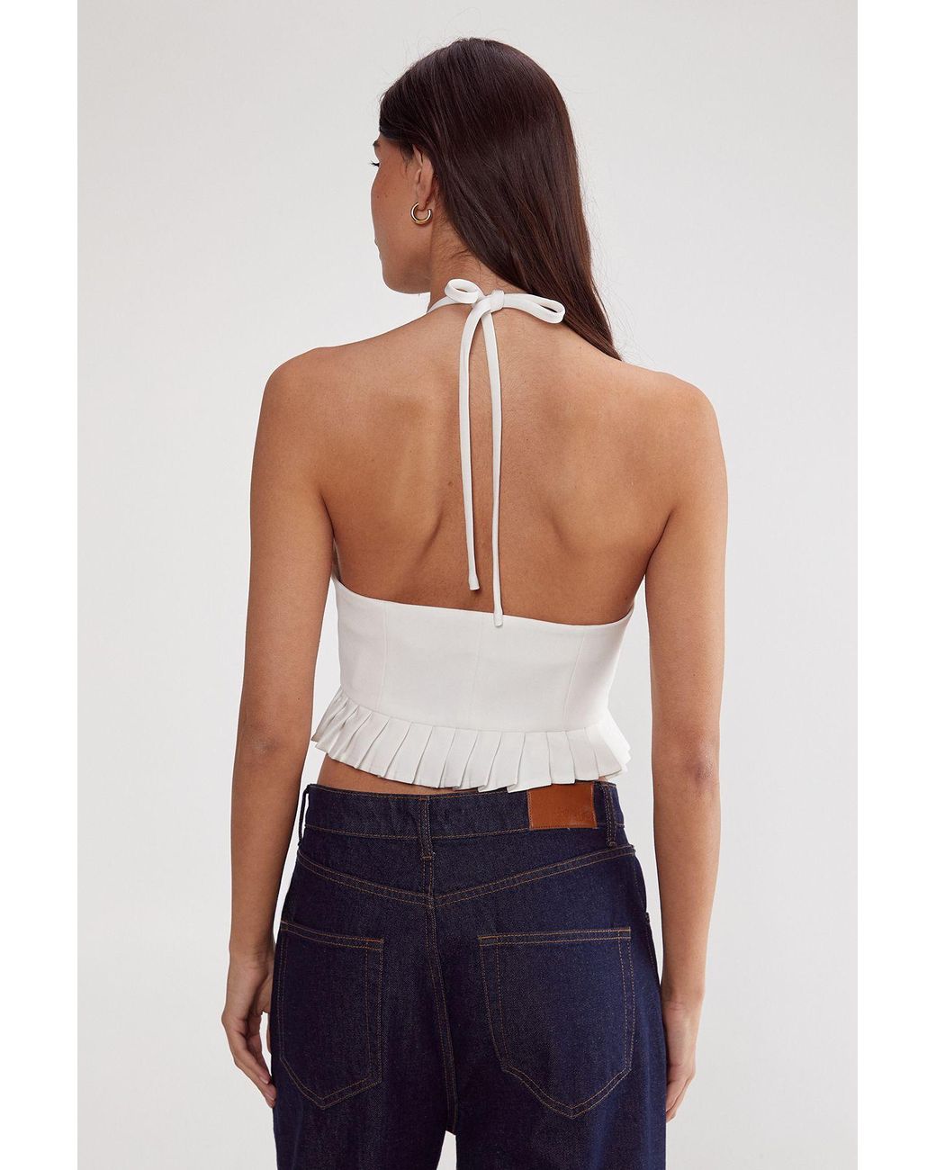 Nasty Gal White Pleated Hem Tailored Top