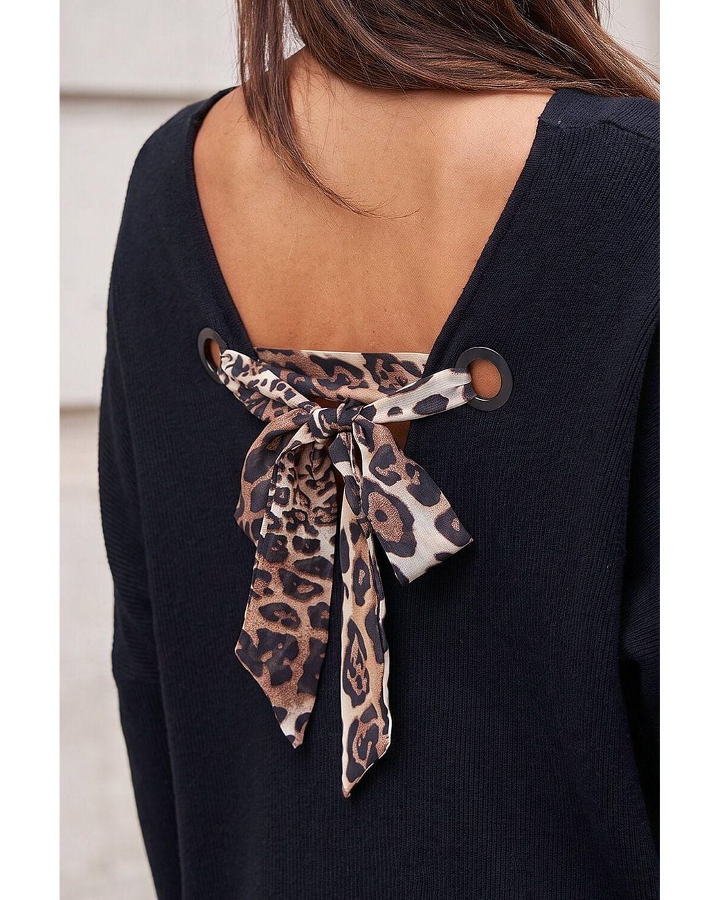 Roman Blue Animal Print Tie Back V-Neck Jumper