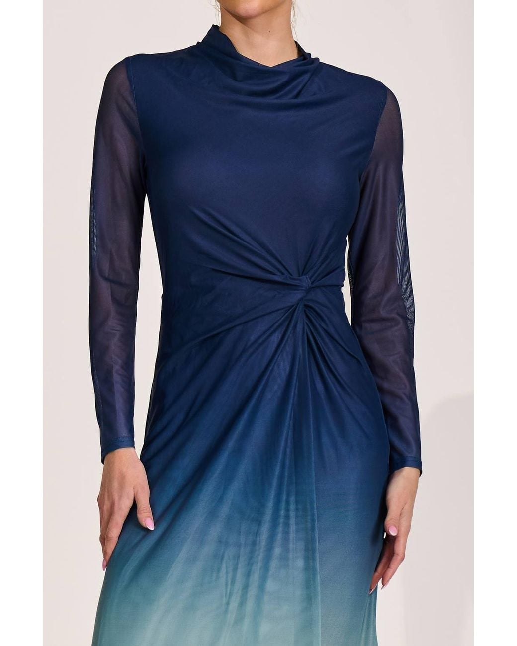 Jolie Moi Blue Petite Long Sleeve Mesh Maxi Dress