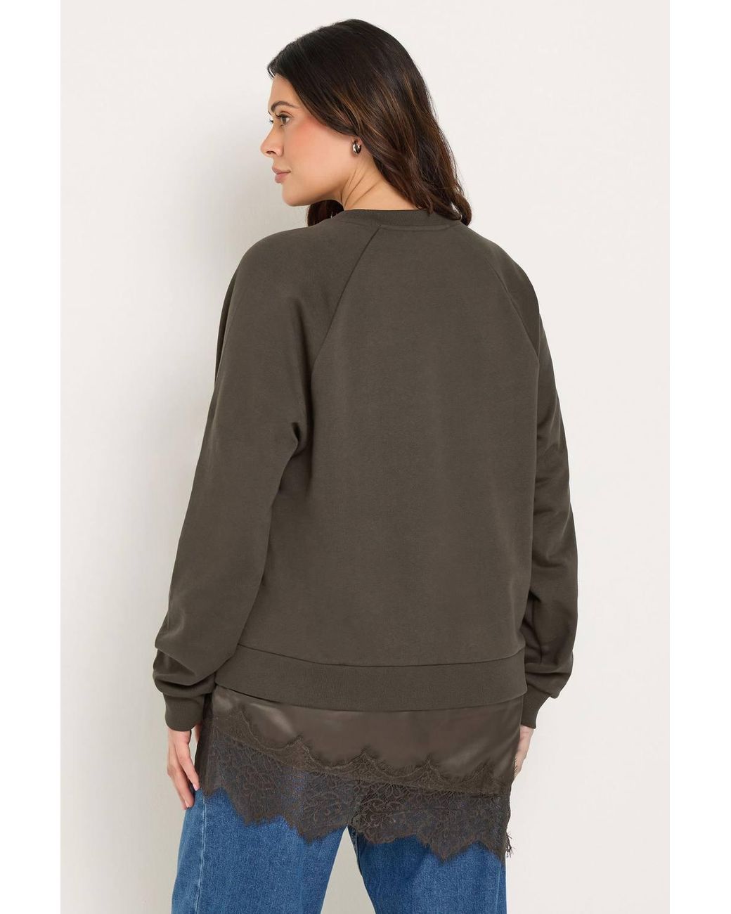 Yours Brown Satin Asymmetric Hem Sweatshirt