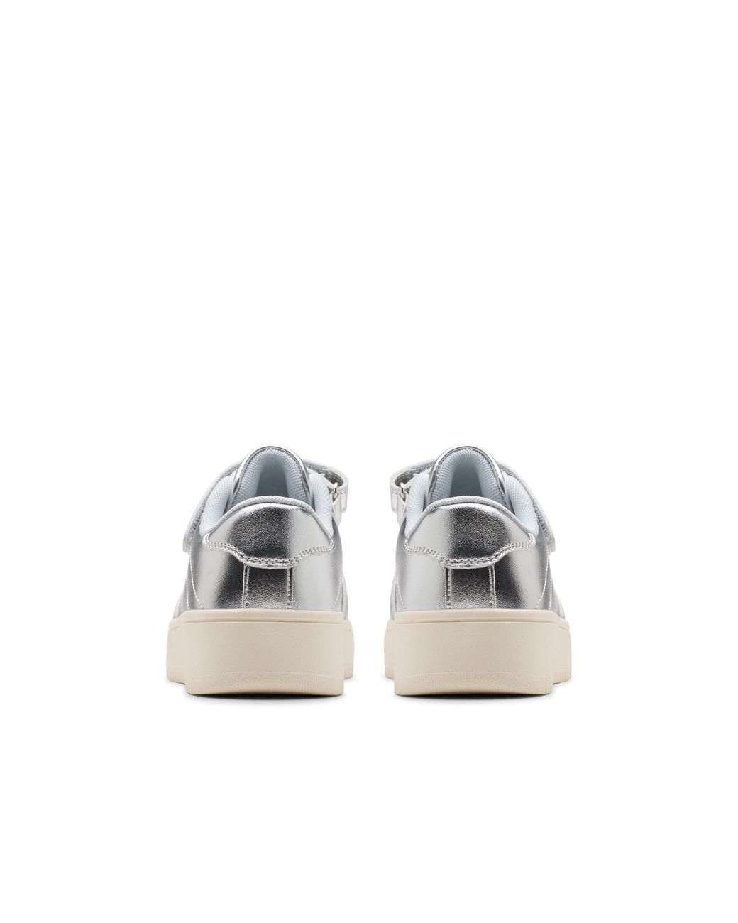 Clarks White Barley Step Kid Metallic Trainers, Riptape