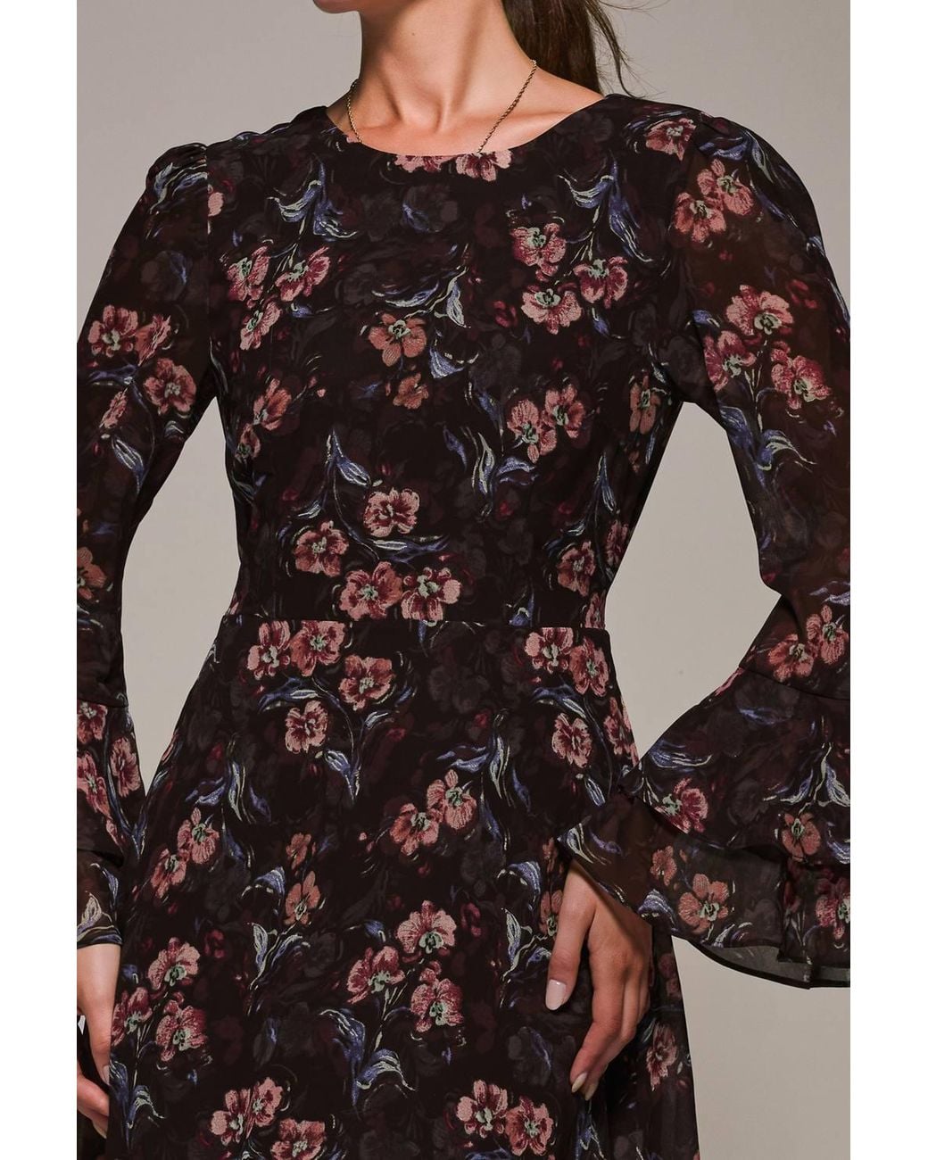 Jolie Moi Brown Long Sleeve Chiffon Frill Midaxi Dress