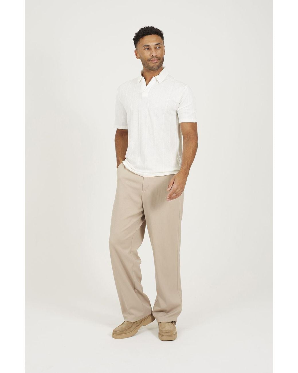 Brave Soul White Jacquard Trophy Neck Polo Shirt for men