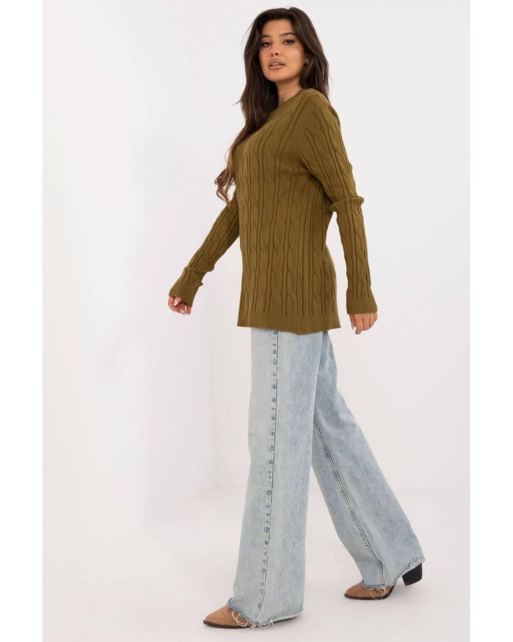 Love Lace Green Textured Viscose Nylon Pbt Casual Sweater Style 199536