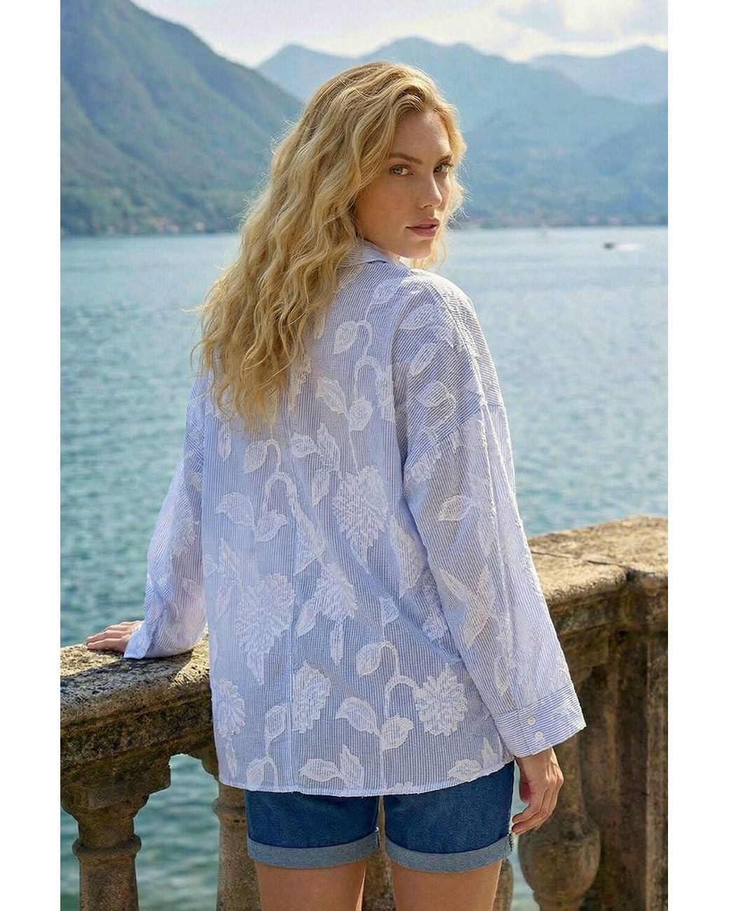 Roman Blue Floral Jacquard Buttoned Shirt