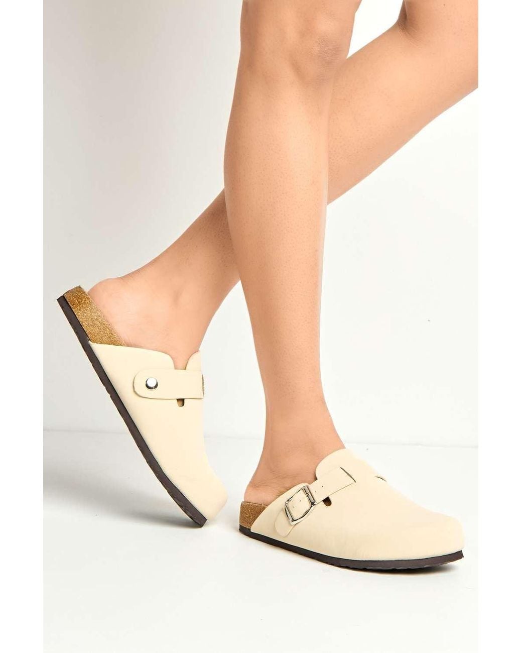 Miss Diva Natural Klara Cork Sole Buckle Detail Clogs