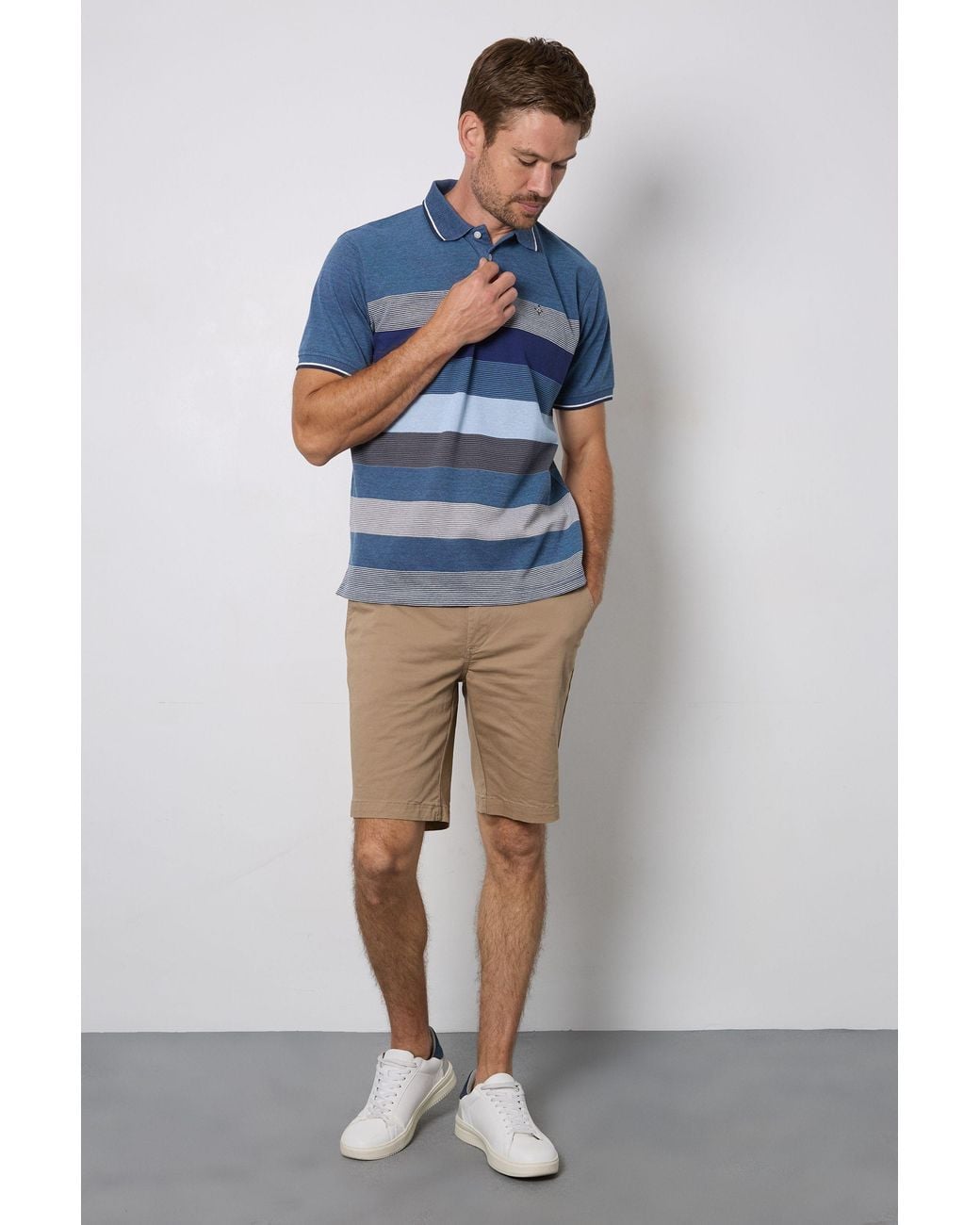 MAINE Blue Oakland Stripe Polo Shirt for men
