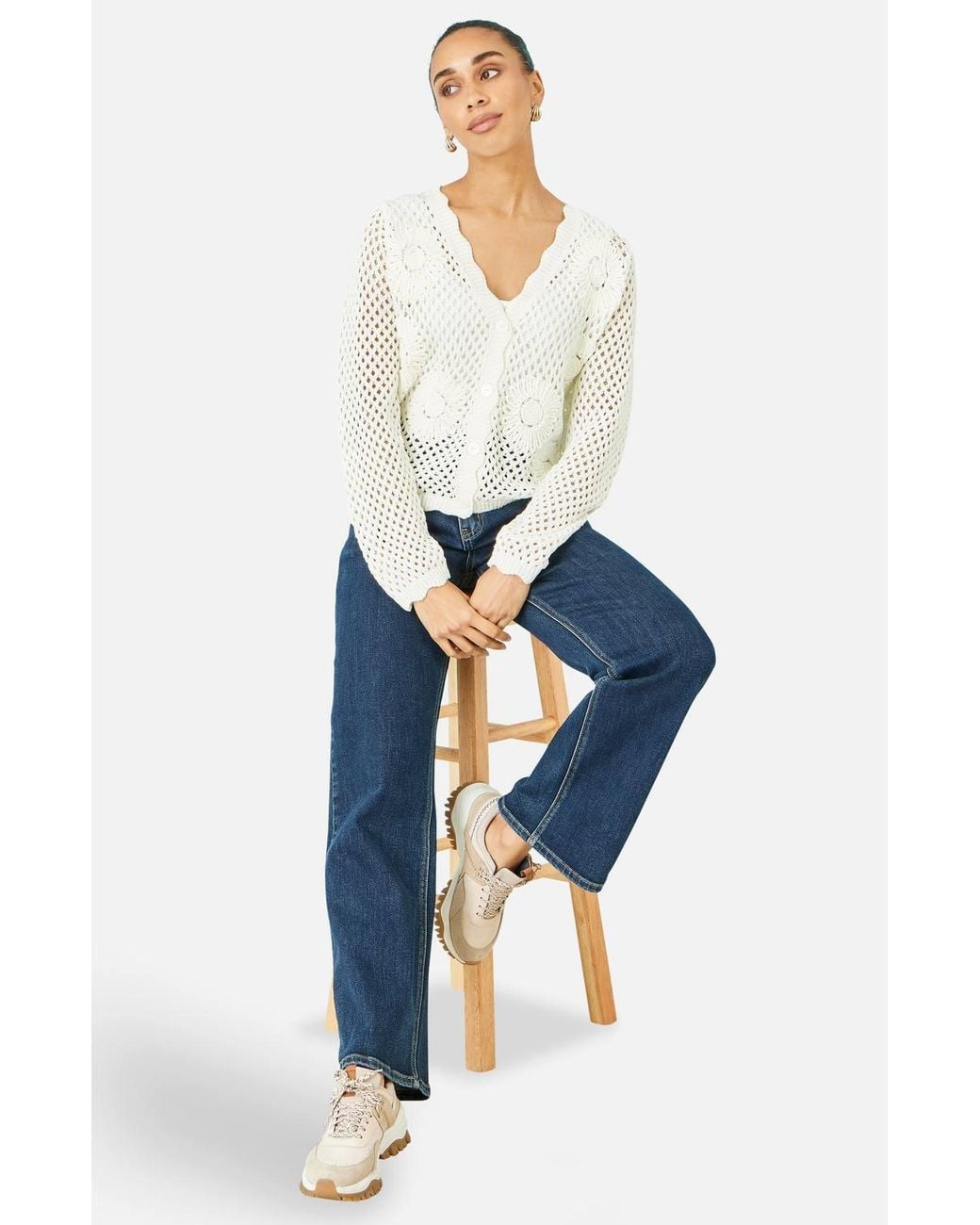 Yumi' White Flower Crochet Cardigan