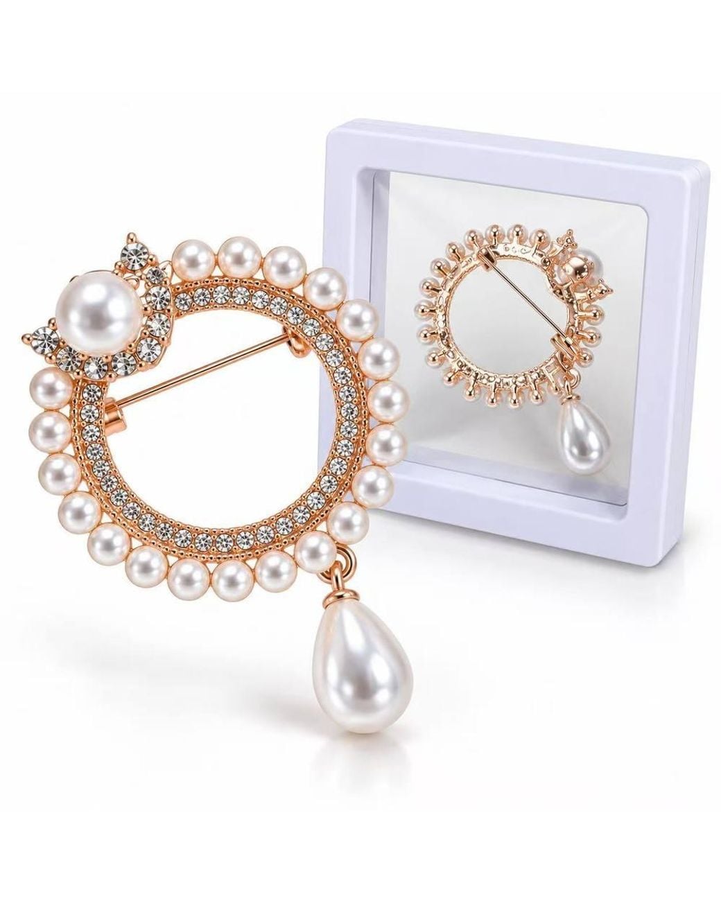 BluCore White Pearl Circle Brooch